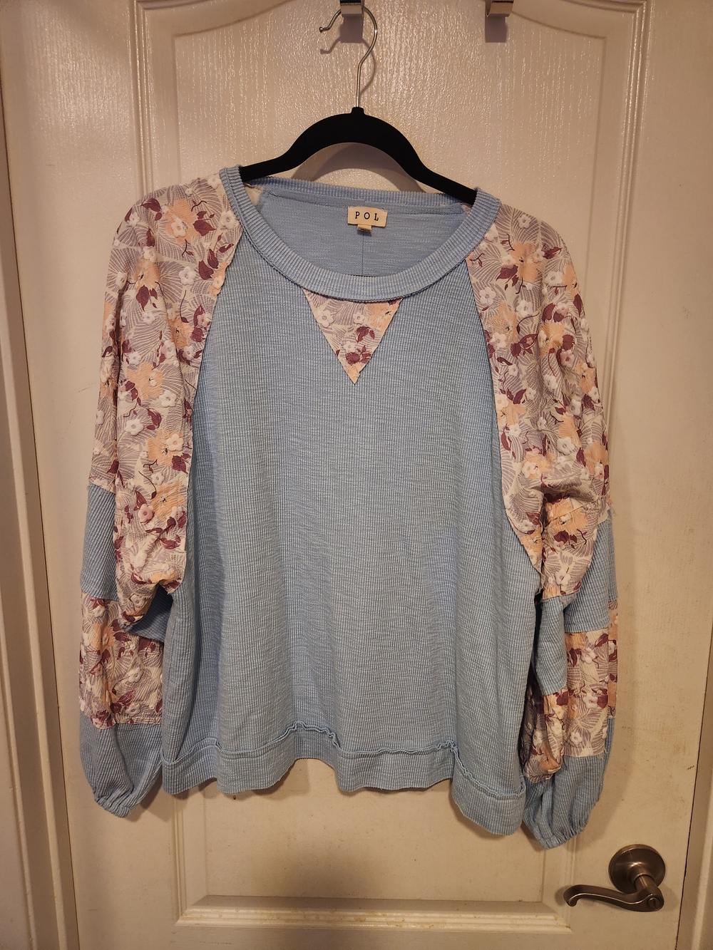 POL Light Blue Raglan Floral Sleeve Sweatshirt